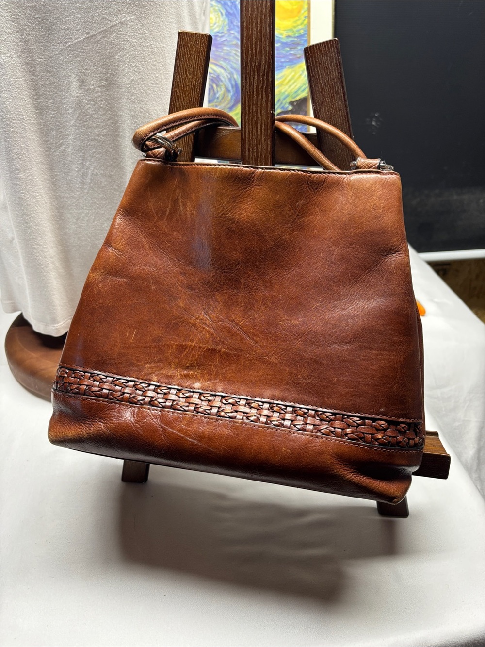 Bechamel Brown Leather Shoulder Bag with Braided Trim